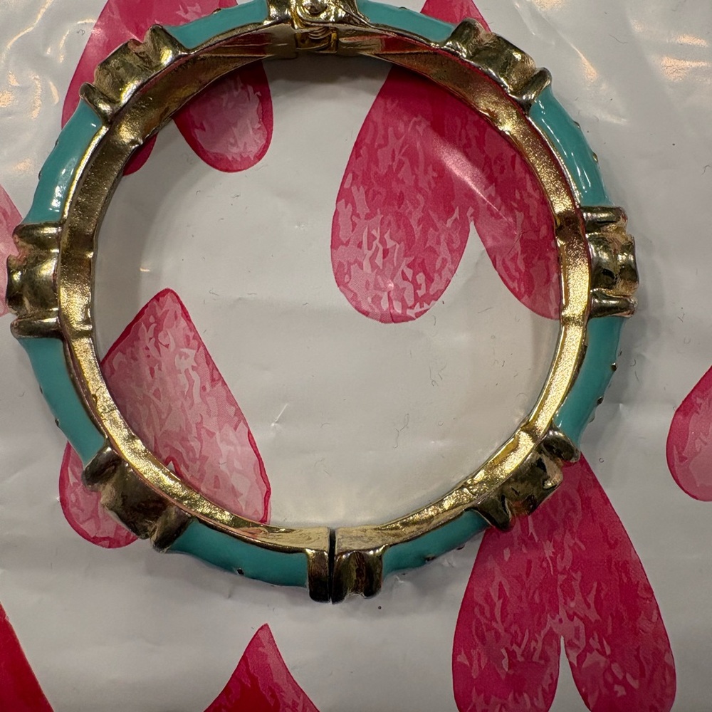 Turquoise and Gold Bangle Bracelet - Picture 2 of 3